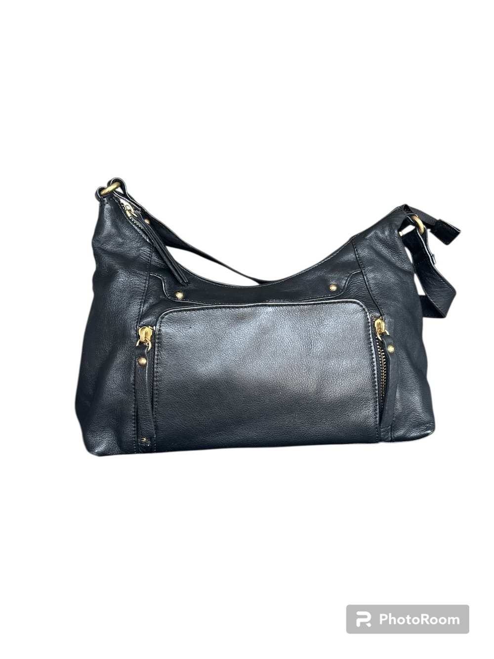 Everyday Black Leather Shoulder Bag with Gold Accents